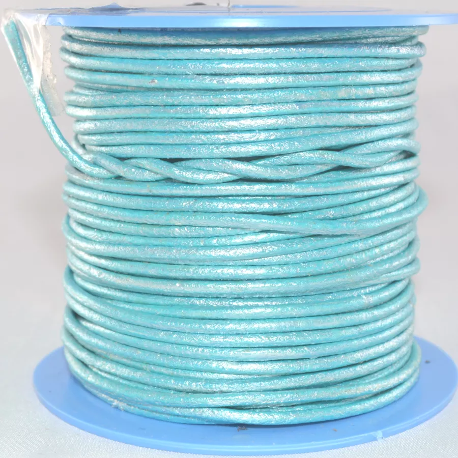 Cuir rond 2 mm couleurs pastel et métallisées - Vert d'eau métallisé