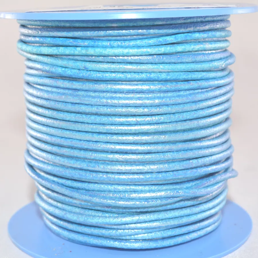 Cuir rond 2 mm couleurs pastel et métallisées - Azur metalize