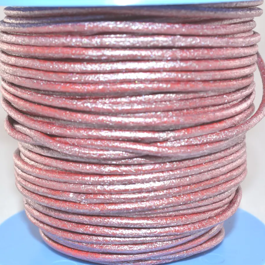 Cuir rond 2 mm couleurs pastel et métallisées - Bordeaux métallisé 