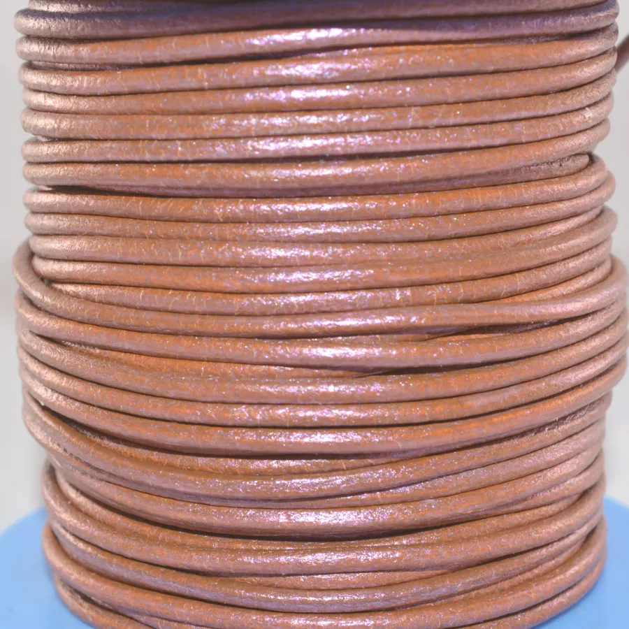 Cuir rond 2 mm couleurs pastel et métallisées - Marron clair métallisé