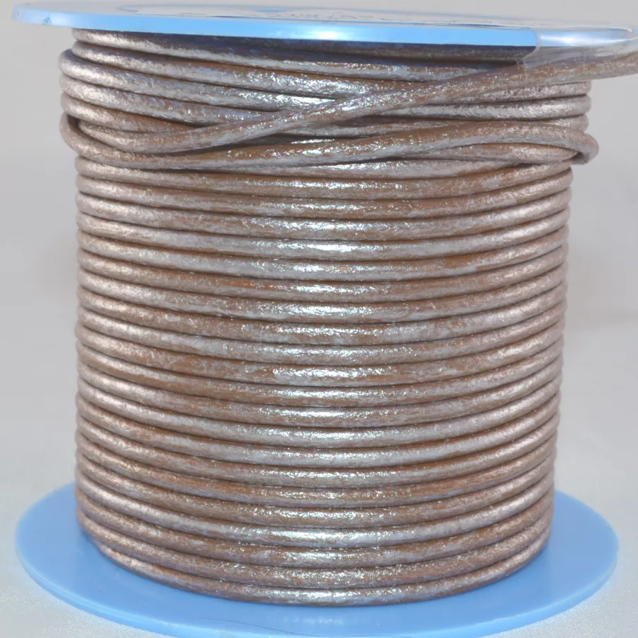 Cuir rond 2 mm couleurs pastel et métallisées - Marron glace métallisé