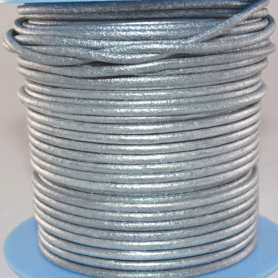 Cuir rond 2 mm couleurs pastel et métallisées - Argent antique