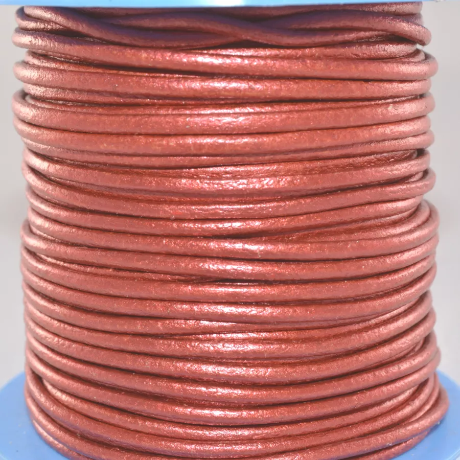 Cuir rond 2 mm couleurs pastel et métallisées - Cuivre métallisé