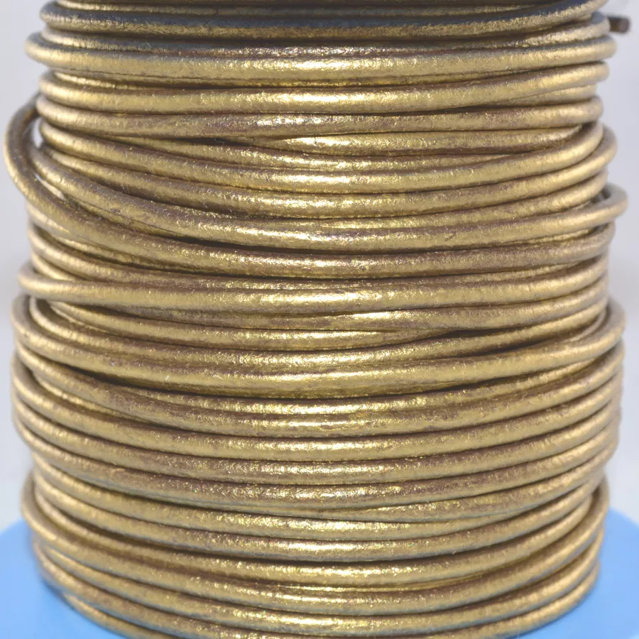 Cuir rond 2 mm couleurs pastel et métallisées - Or antique