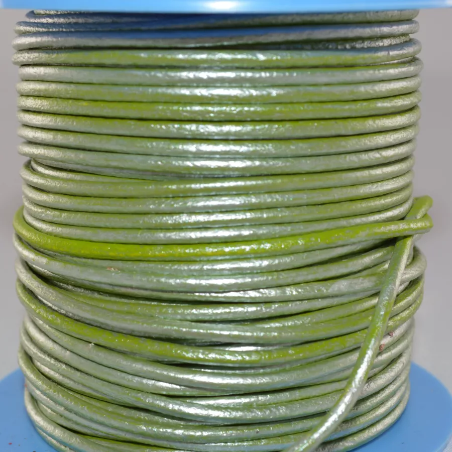 Cuir rond 2 mm couleurs pastel et métallisées - Vert anis