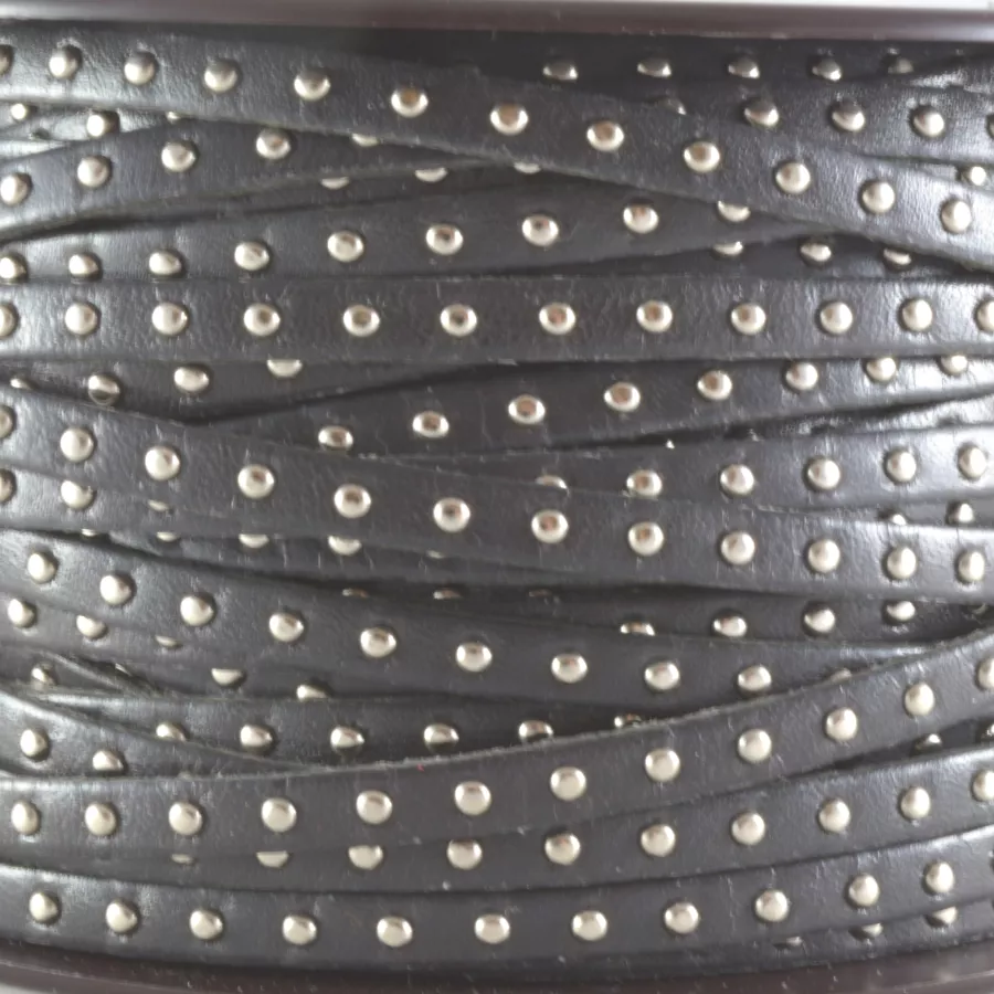 Cuir Veau - Clouté - Plat - 5mm - - Gris foncé