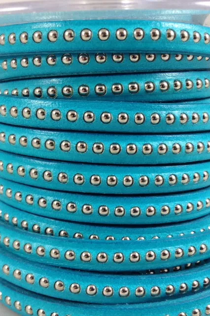 CUIR BILLES 6MM - Bleu turquoise