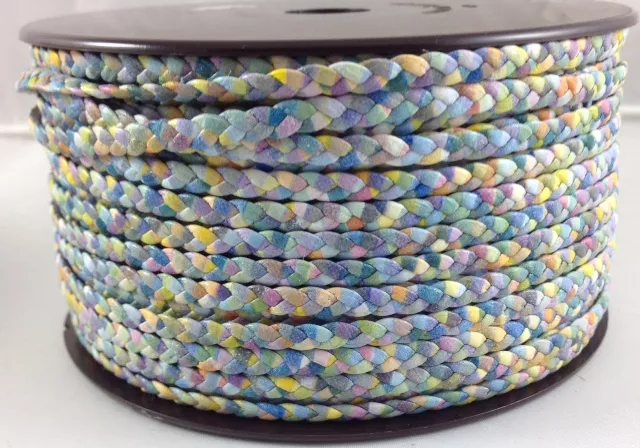 Cuir  agneau tressé  multicolor 5mm - Bleu