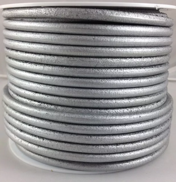 Cuir rond 5mm métalisé - Argent