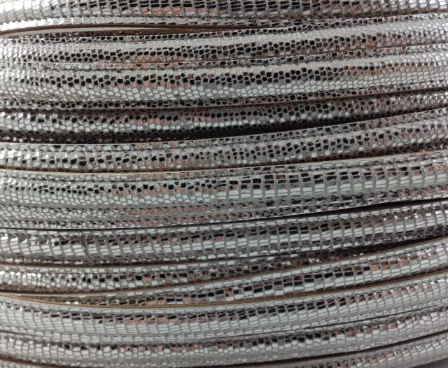 10mm Cuir micro lezard doublé  couture - Argent