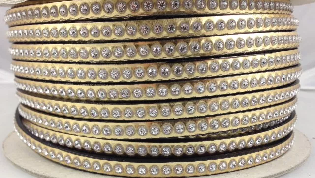 Cuir metalisé aves swarovski - Or