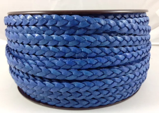 Cuir tressé 6mm-ITALIEN - Bleu
