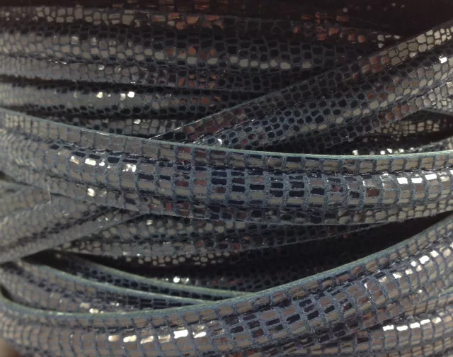 10mm Cuir micro lezard doublé  couture - Bleu marine