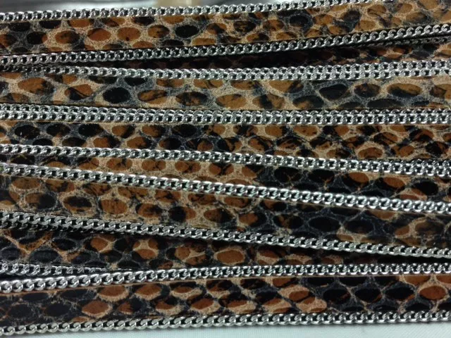 CUIR MOTIF ANACONDA AVEC CHAINE 10MM-nouvelle couleur - Marron clair