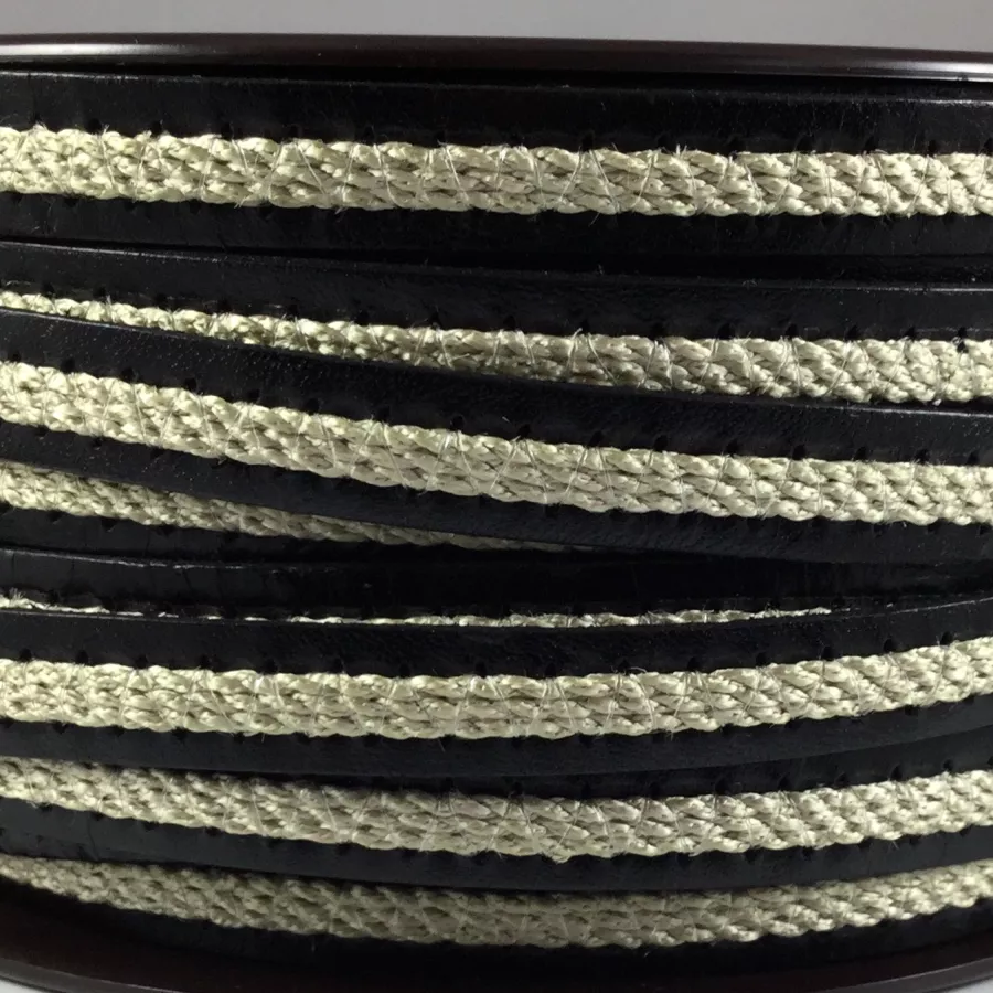 Cuir de veau avec lin cousu 10mm-fête des pères - Noir