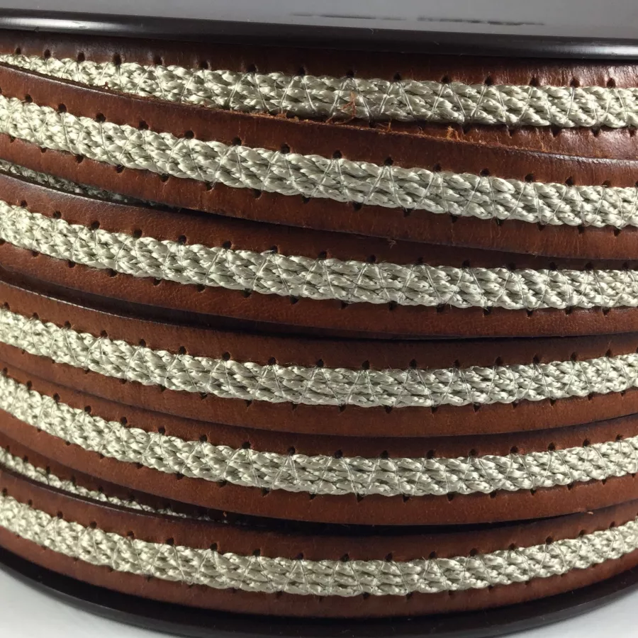 Cuir de veau avec lin cousu 10mm-fête des pères - Marron
