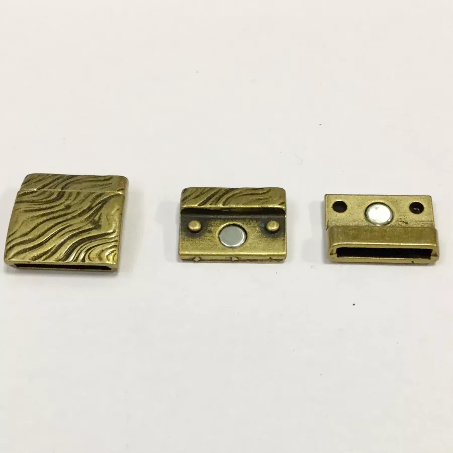 Fermoir aimanté en étain pour cuir 20mm motif vagues - Bronze
