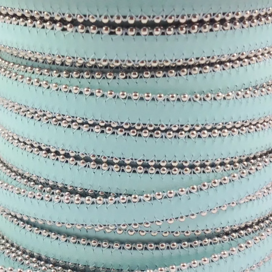Cuir satiné ou non avec chaîne boule 10 mm-NOUVELLES COULEURS - Celeste