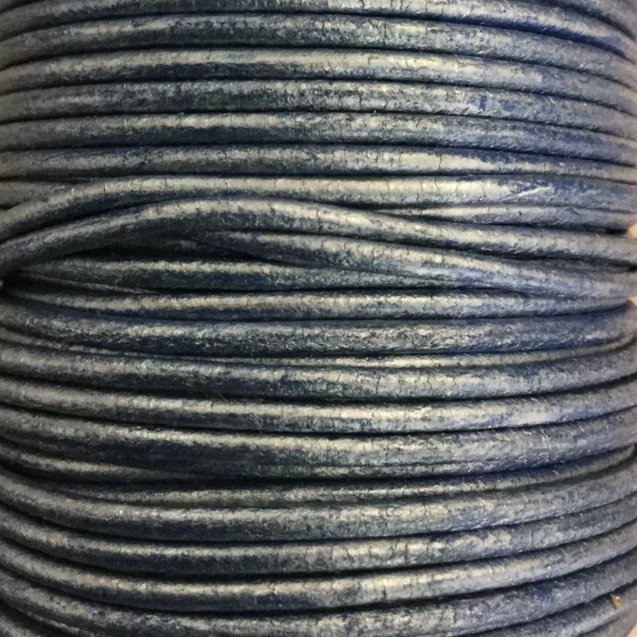 Cuir rond 2 mm couleurs pastel et métallisées - Bleu métallisé
