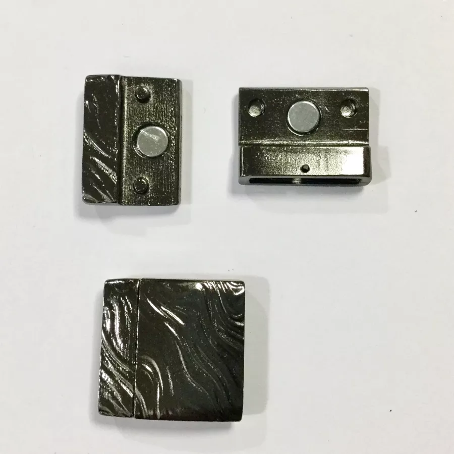 Fermoir aimanté en étain pour cuir 20mm motif vagues - Noir