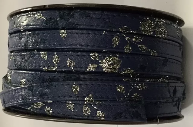 Cuir brodé 10mm avec double couture - Bleu