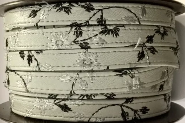 Cuir brodé 10mm avec double couture - Gris