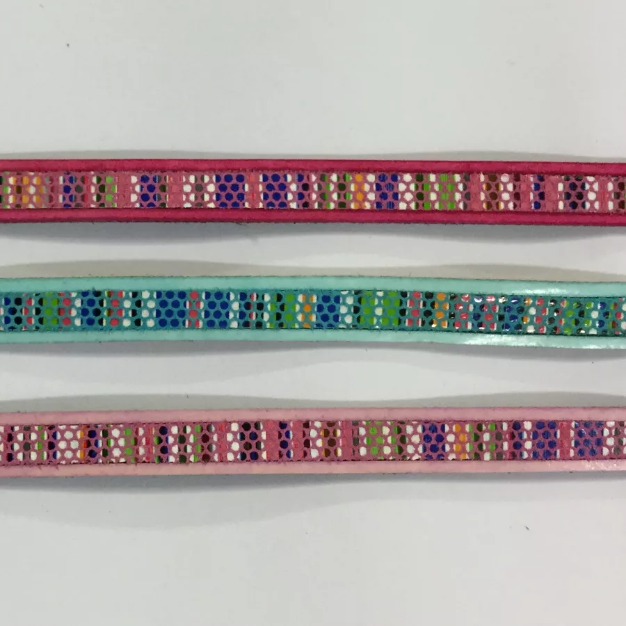 laniere 10mm motif Mosaïque - Rose Fuchsia Turquoise