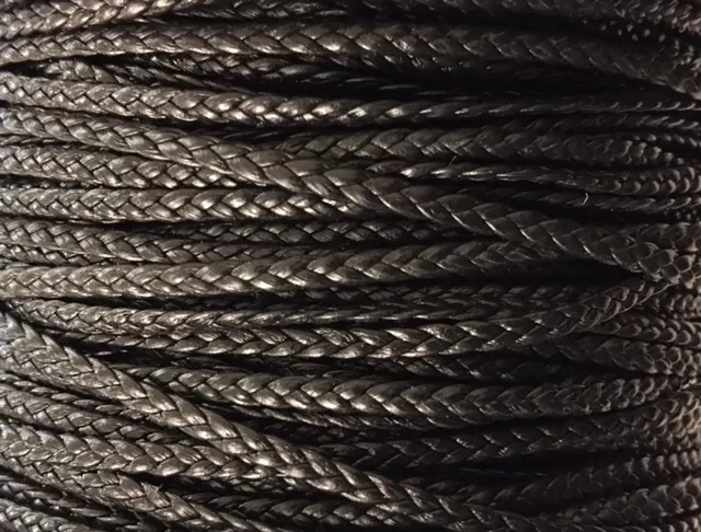 Cuir d'agneau tressé 3mm-qualité joallerie-NOUVELLES COULEURS - Noir