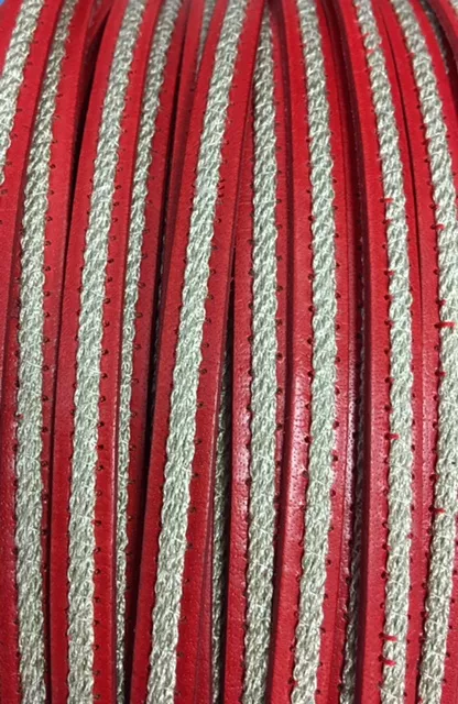 Cuir de veau avec lin cousu 10mm-fête des pères - Rouge