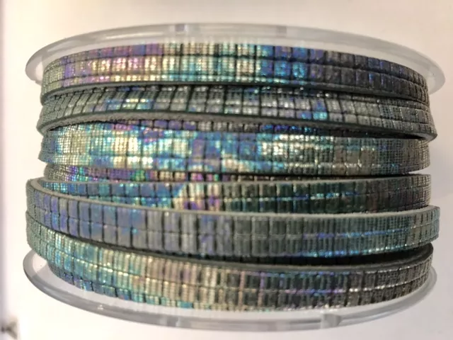 Cuir de veau 5mm arc en ciel - Argent Or Vert métallisé