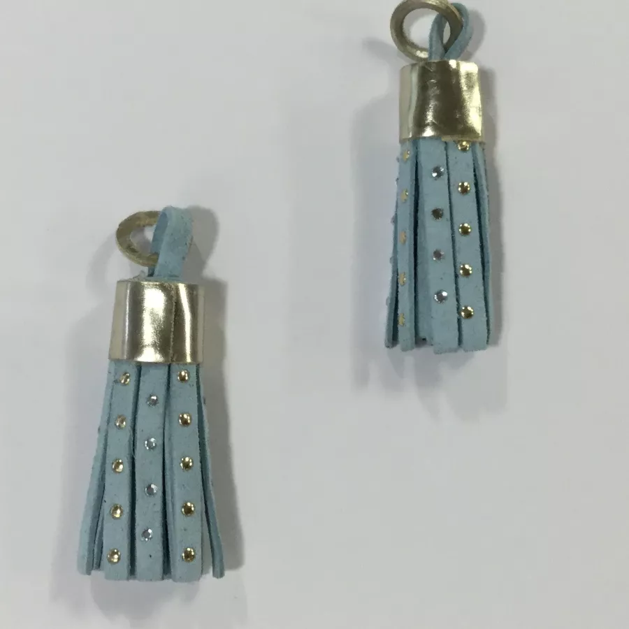 Pompons en cuir 40mm cloutés - Bleu ciel