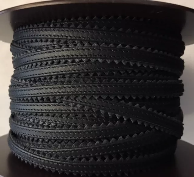 Cuir dentelle cousu, double couture 5 mm - Bleu marine