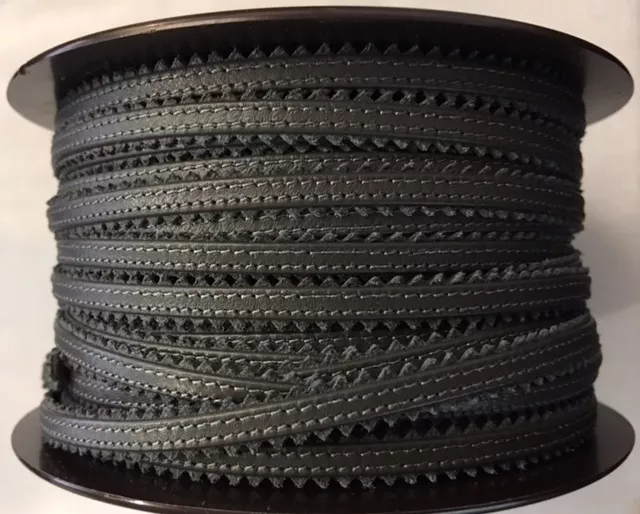 Cuir dentelle cousu, double couture 5 mm - Gris