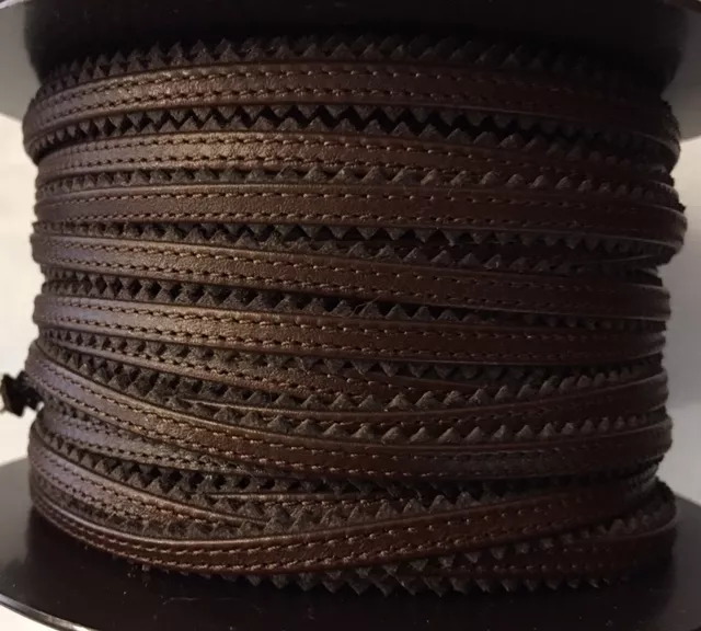 Cuir dentelle cousu, double couture 5 mm - Marron