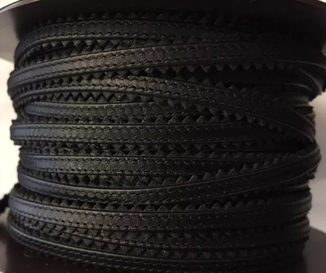 Cuir dentelle cousu, double couture 5 mm - Noir