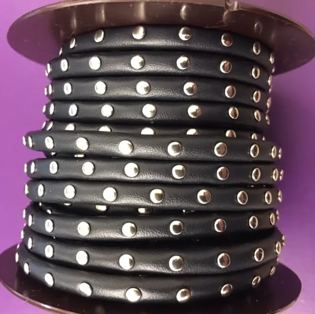 Cuir rond cousu et clouté 5 mm , en chèvre - Bleu marine