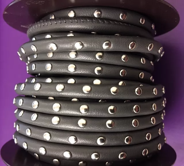 Cuir rond cousu et clouté 5 mm , en chèvre - Gris foncé