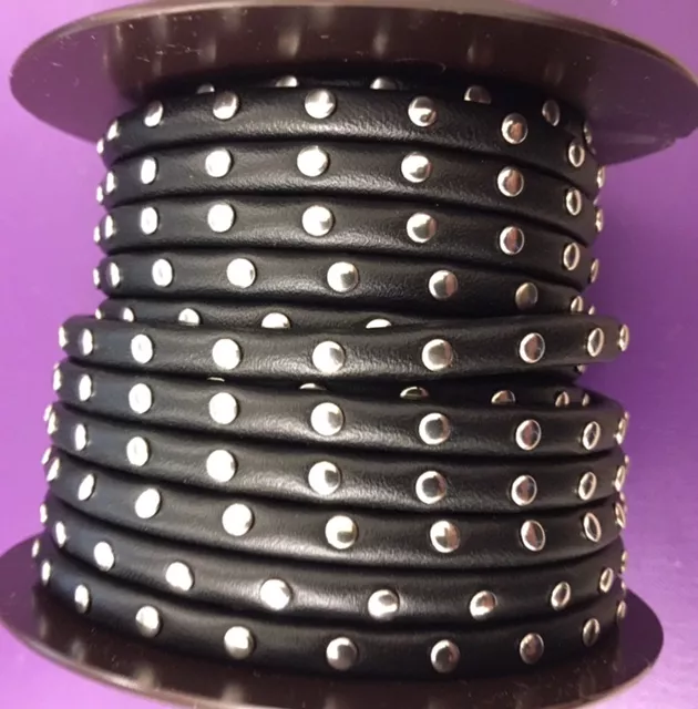 Cuir rond cousu et clouté 5 mm , en chèvre - Noir