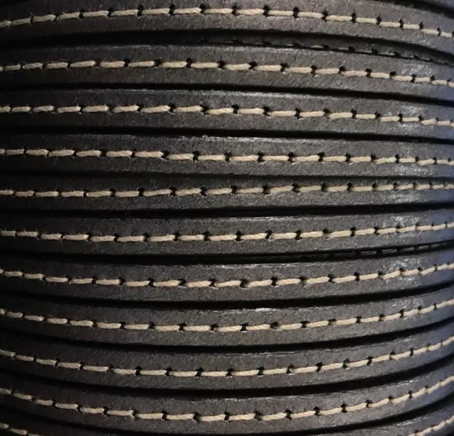 Cuir de veau cousu 5mm - Argent antique