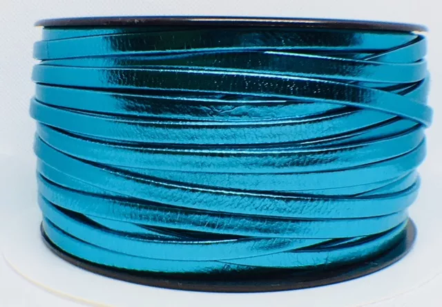 Cuir de chèvre agneau metalisé doublé 5mm - acqua marine 