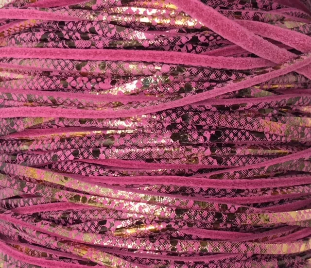 Cuir de chèvre 2mm  imprimé reflet doré et daim, NOUVELLE COULEUR - Fuchsia