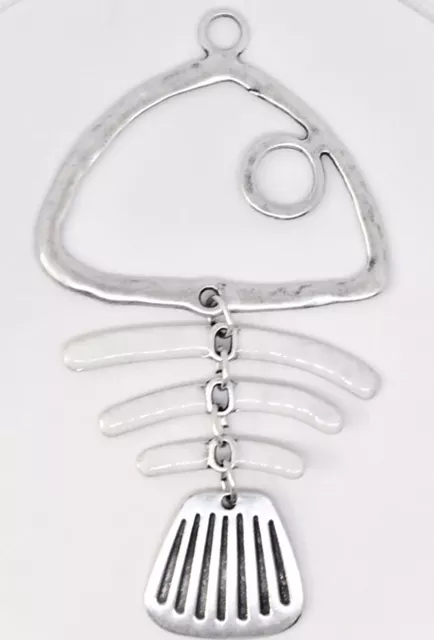 Grand poisson pour sautoir, émaillé-4 couleurs - Blanc