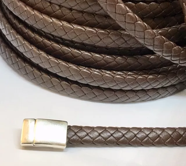 Cuir tressé aplati, double face, haut de gamme pour Homme, 8.50 mm  - Marron