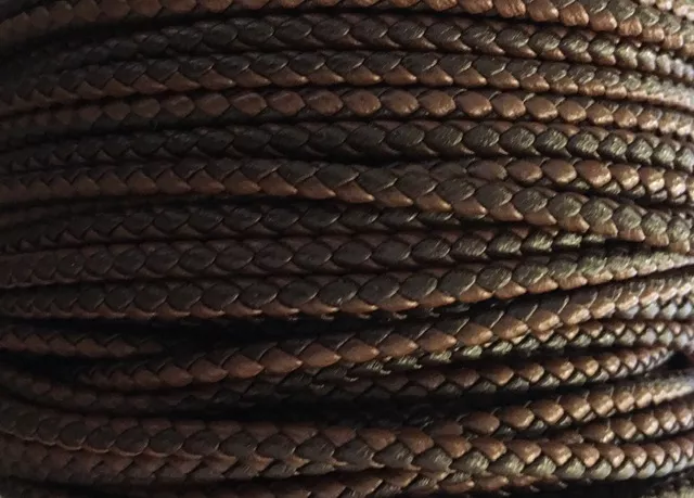 Cuir tressé rond 3mm en bicolore-nouvelles couleurs - Marron foncé et marron moyen 