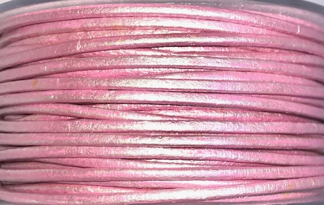 Cuir rond 2 mm couleurs pastel et métallisées - rose foncé metalisé