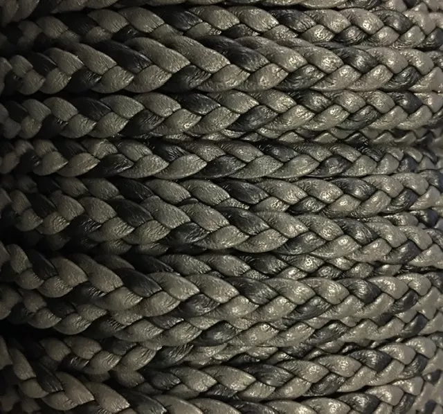 CUIR DE CHÈVRE TRESSE PLAT BICOLORE 5MM - rouge et noir bleu et noir gris foncé et noir