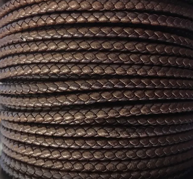 Cuir tressé rond 3mm en bicolore-nouvelles couleurs - testa di moro
