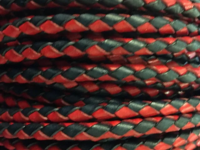 Cuir tressé scoubidou 5mm en bi colore - rouge et noir