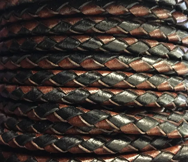 Cuir tressé scoubidou 5mm en bi colore - marron et noir