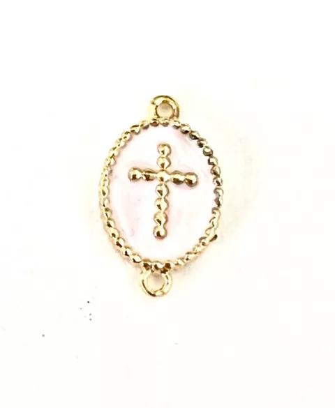 Intercalaire croix en laiton doré et émaillé - Rose clair